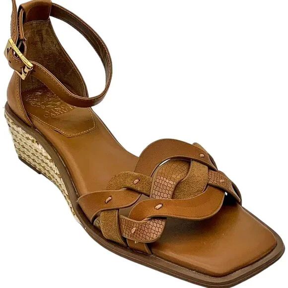 Vince Camuto Womens Baylees Sandals Sz 9 Leather Wedge Espadrille Aged Rum Brown - Picture 2 of 11